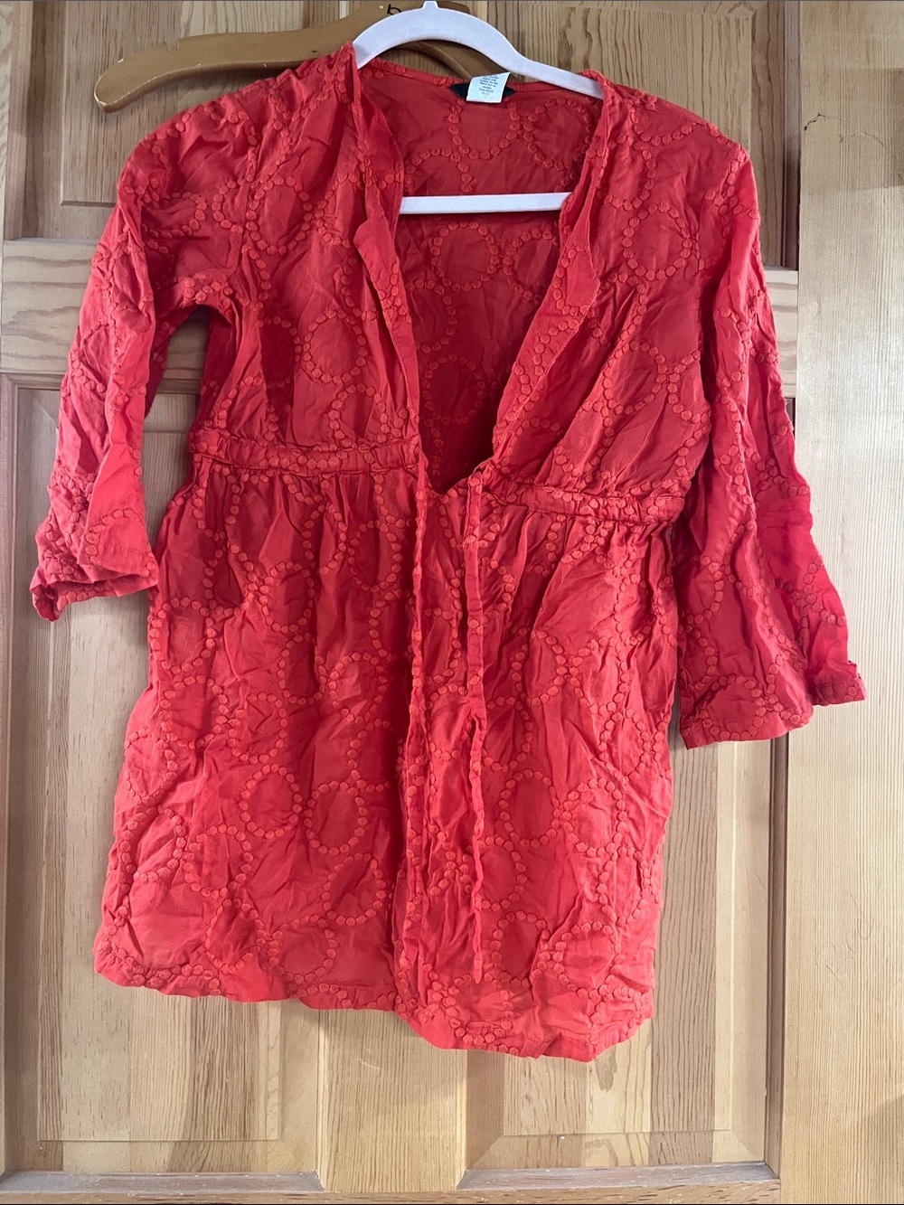 J. Crew Red Embroidered V-Neck Tunic